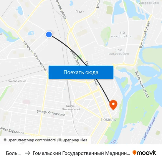 Больница to Гомельский Государственный Медицинский Университет map