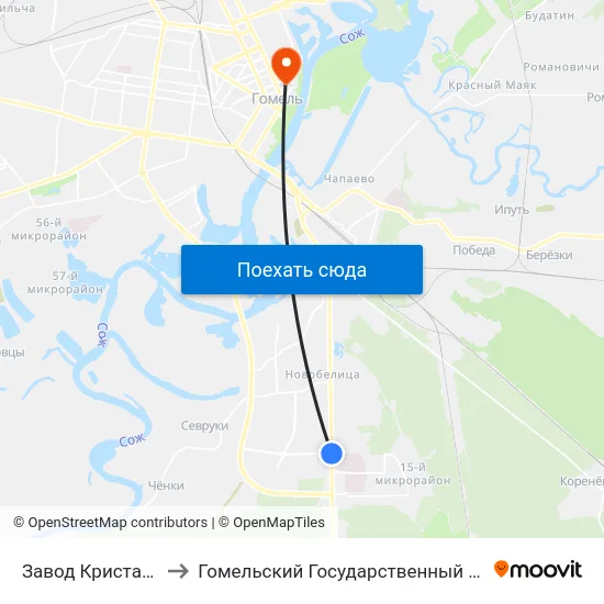 Завод Кристалл (Пригород) to Гомельский Государственный Медицинский Университет map