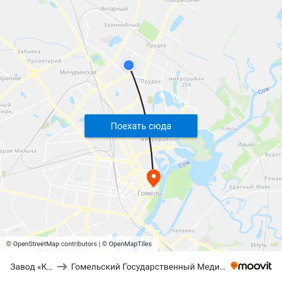 Завод «Коралл» to Гомельский Государственный Медицинский Университет map