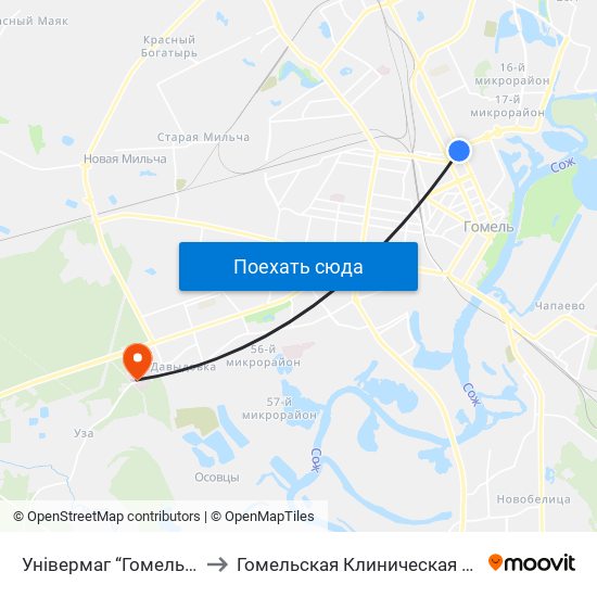 Універмаг “Гомель” (Универмаг «Гомель») to Гомельская Клиническая Специализированная больница map