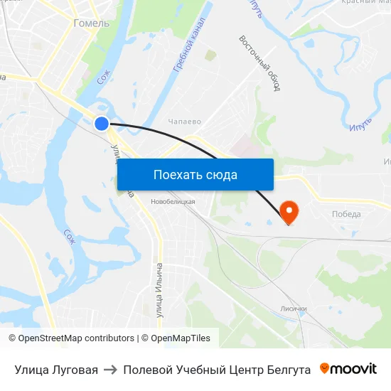 Улица Луговая to Полевой Учебный Центр Белгута map