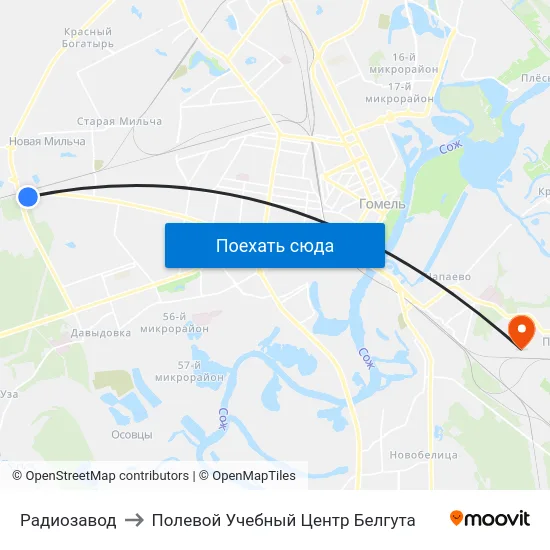 Радиозавод to Полевой Учебный Центр Белгута map