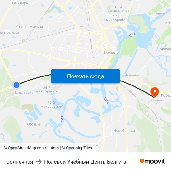 Солнечная to Полевой Учебный Центр Белгута map