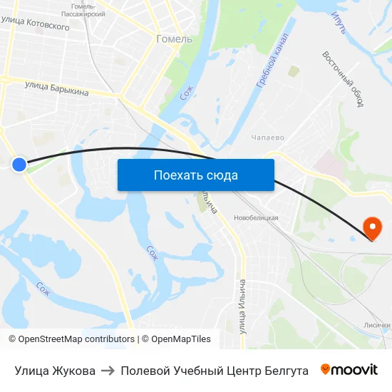 Улица Жукова to Полевой Учебный Центр Белгута map