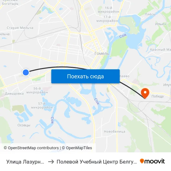 Улица Лазурная to Полевой Учебный Центр Белгута map