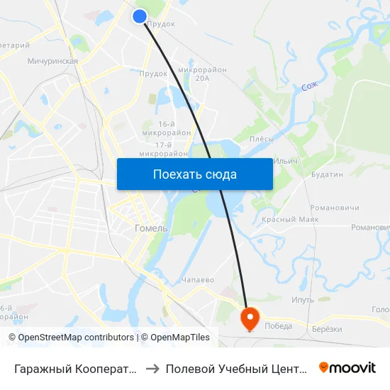 Гаражный Кооператив № 27 to Полевой Учебный Центр Белгута map
