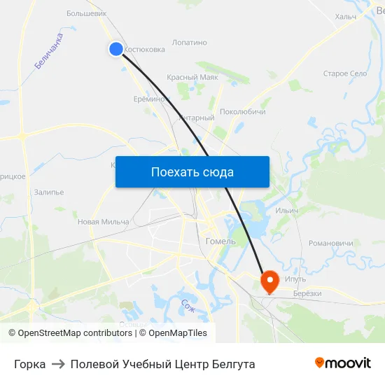 Горка to Полевой Учебный Центр Белгута map