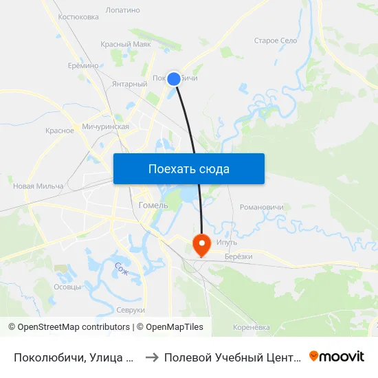 Поколюбичи, Улица Крупской to Полевой Учебный Центр Белгута map