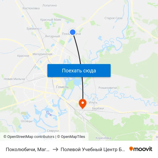 Поколюбичи, Магазин to Полевой Учебный Центр Белгута map