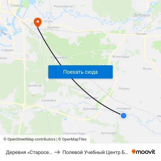 Деревня «Староселье» to Полевой Учебный Центр Белгута map