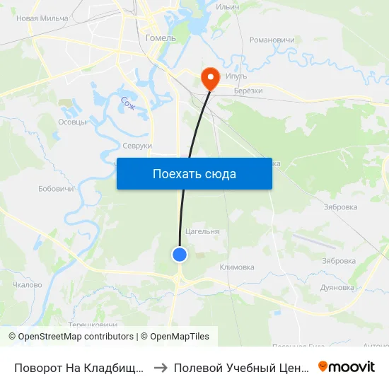 Поворот На Кладбище Южное-2 to Полевой Учебный Центр Белгута map