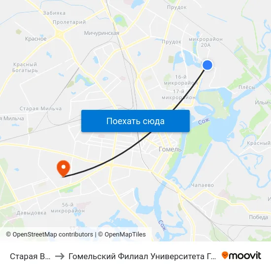 Старая Волотова to Гомельский Филиал Университета Гражданской Защиты Мчс map