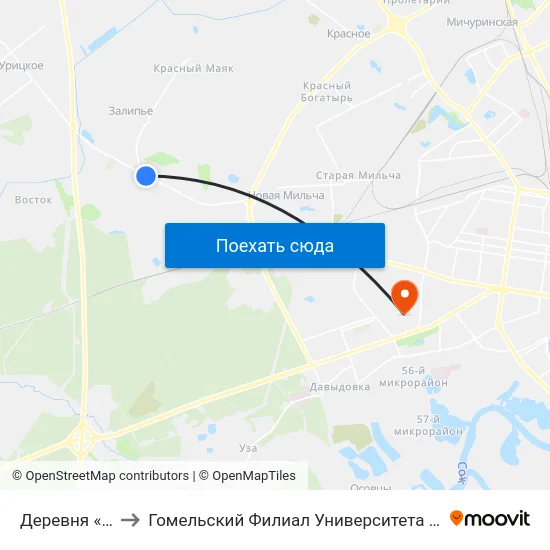 Деревня «Залипье» to Гомельский Филиал Университета Гражданской Защиты Мчс map