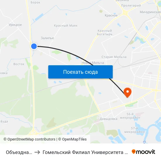 Объездная Дорога to Гомельский Филиал Университета Гражданской Защиты Мчс map