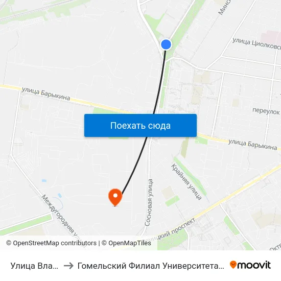 Улица Владимирова to Гомельский Филиал Университета Гражданской Защиты Мчс map