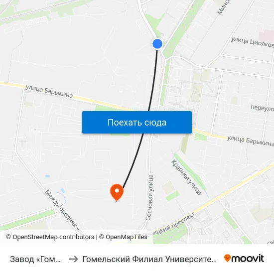 Завод «Гомельторгмаш» to Гомельский Филиал Университета Гражданской Защиты Мчс map