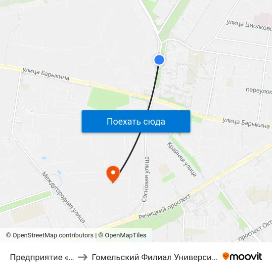 Предприятие «Сейсмотехника» to Гомельский Филиал Университета Гражданской Защиты Мчс map