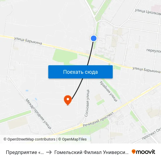 Предприятие «Сейсмотехника» to Гомельский Филиал Университета Гражданской Защиты Мчс map