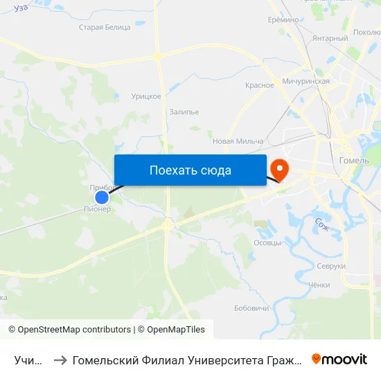 Училище to Гомельский Филиал Университета Гражданской Защиты Мчс map