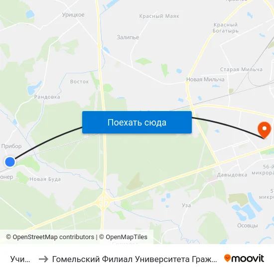 Училище to Гомельский Филиал Университета Гражданской Защиты Мчс map