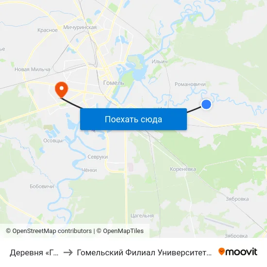 Деревня «Головинцы» to Гомельский Филиал Университета Гражданской Защиты Мчс map
