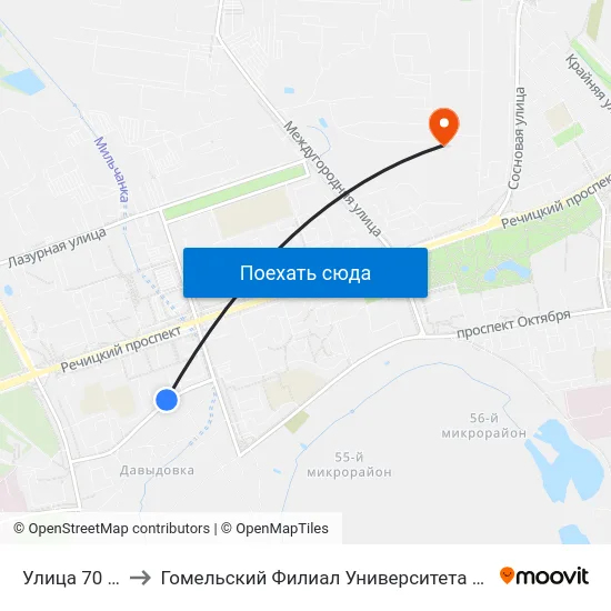 Улица 70 Лет Бсср to Гомельский Филиал Университета Гражданской Защиты Мчс map