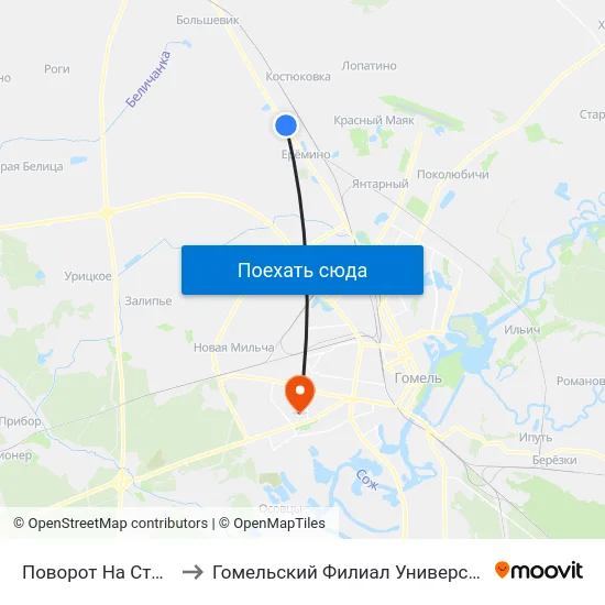 Поворот На Станцию Костюковка to Гомельский Филиал Университета Гражданской Защиты Мчс map
