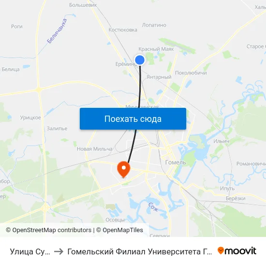 Улица Сурганова to Гомельский Филиал Университета Гражданской Защиты Мчс map