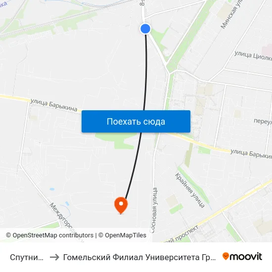 Спутник Мира to Гомельский Филиал Университета Гражданской Защиты Мчс map