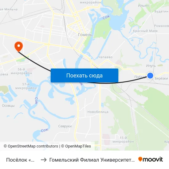Посёлок «Юбилейный» to Гомельский Филиал Университета Гражданской Защиты Мчс map