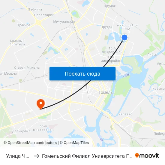 Улица Чечерская to Гомельский Филиал Университета Гражданской Защиты Мчс map