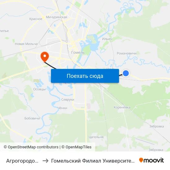 Агрогородок «Улуковье» to Гомельский Филиал Университета Гражданской Защиты Мчс map