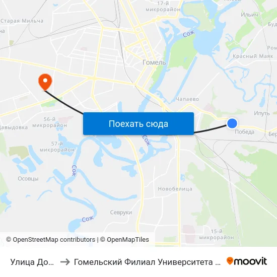 Улица Добрушская to Гомельский Филиал Университета Гражданской Защиты Мчс map