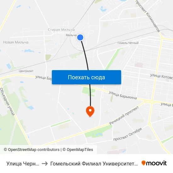 Улица Чернышевского to Гомельский Филиал Университета Гражданской Защиты Мчс map