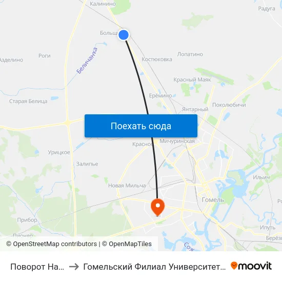 Поворот На Большевик to Гомельский Филиал Университета Гражданской Защиты Мчс map