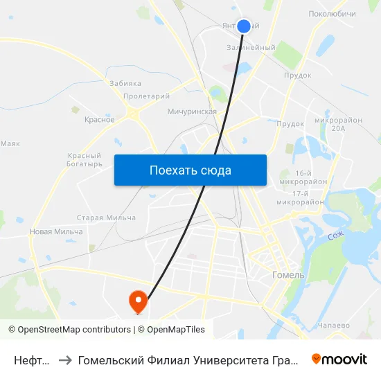 Нефтебаза to Гомельский Филиал Университета Гражданской Защиты Мчс map