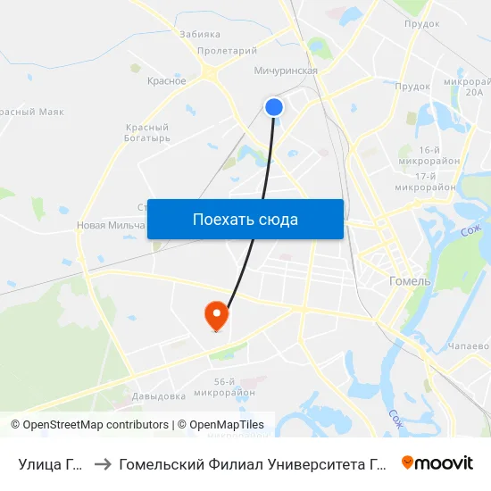 Улица Гастелло to Гомельский Филиал Университета Гражданской Защиты Мчс map