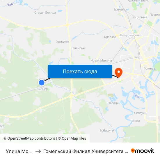 Улица Молодёжная to Гомельский Филиал Университета Гражданской Защиты Мчс map