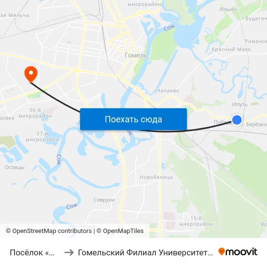 Посёлок «Юбилейный» to Гомельский Филиал Университета Гражданской Защиты Мчс map
