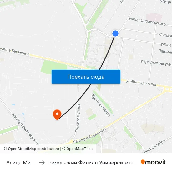 Улица Мильчанская to Гомельский Филиал Университета Гражданской Защиты Мчс map