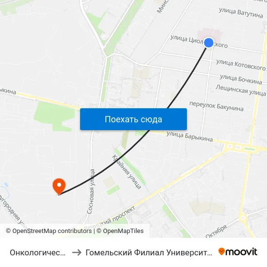 Онкологический Диспансер to Гомельский Филиал Университета Гражданской Защиты Мчс map