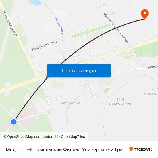 Медгородок to Гомельский Филиал Университета Гражданской Защиты Мчс map