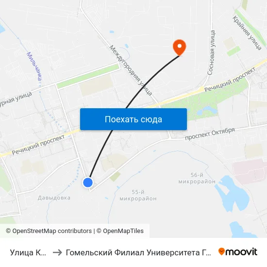 Улица Косарева to Гомельский Филиал Университета Гражданской Защиты Мчс map