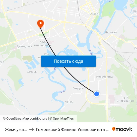 Жемчужная Улица to Гомельский Филиал Университета Гражданской Защиты Мчс map