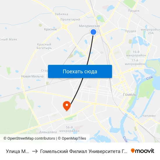 Улица Маневича to Гомельский Филиал Университета Гражданской Защиты Мчс map