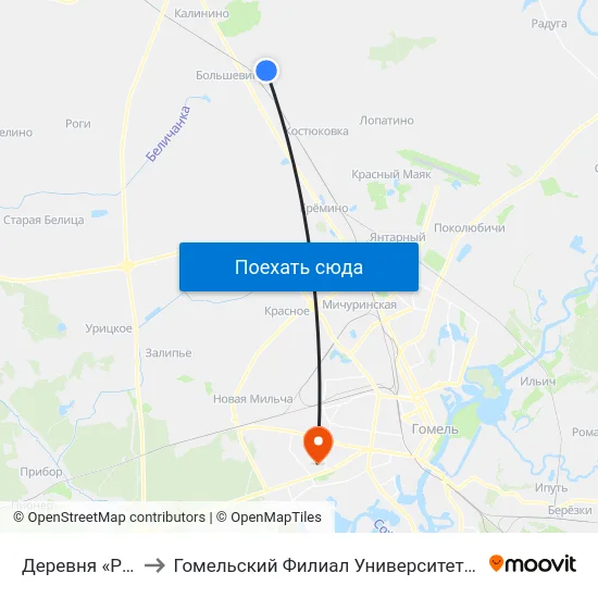 Деревня «Рассветная» to Гомельский Филиал Университета Гражданской Защиты Мчс map