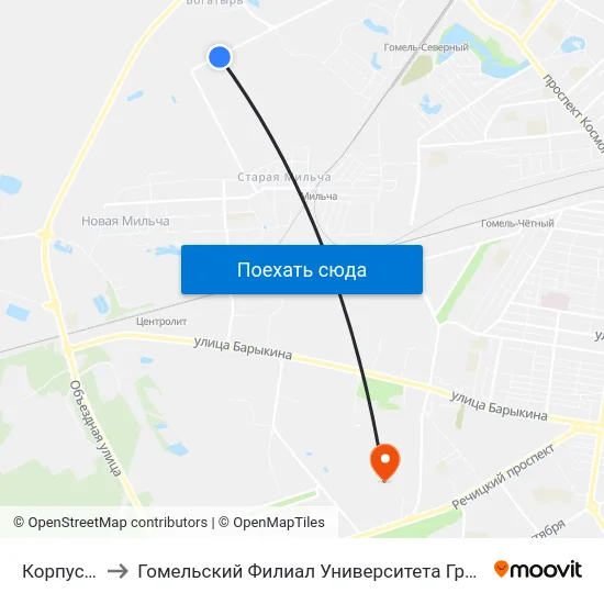 Корпус Литья to Гомельский Филиал Университета Гражданской Защиты Мчс map