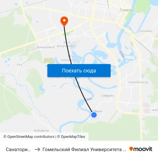 Санаторий «Чёнки» to Гомельский Филиал Университета Гражданской Защиты Мчс map