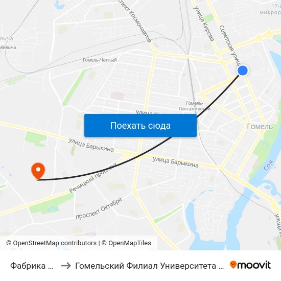 Фабрика «8 Марта» to Гомельский Филиал Университета Гражданской Защиты Мчс map