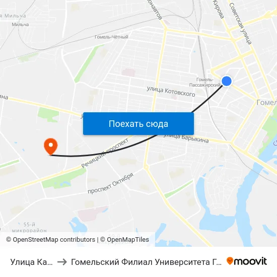 Улица Карповича to Гомельский Филиал Университета Гражданской Защиты Мчс map